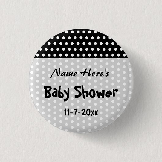 Badge Rond 2,50 Cm Baby shower, modèle de point noir et blanc de (Devant)