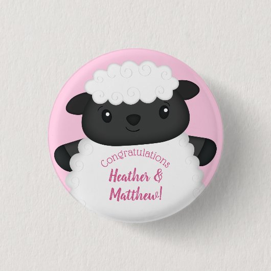Badge Rond 2,50 Cm Baby shower mouton rose (Devant)