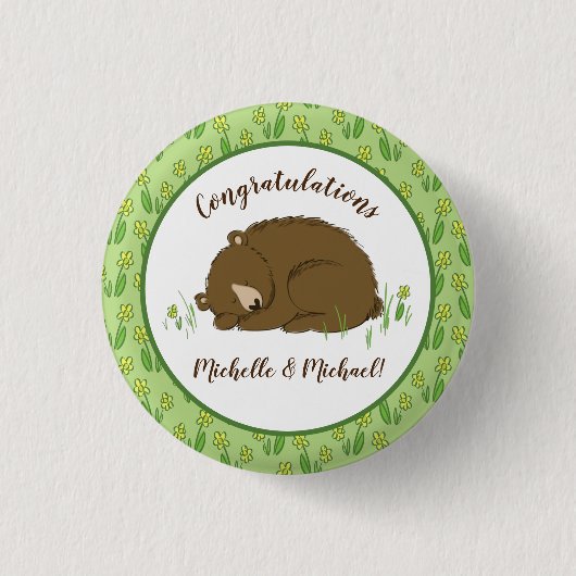Badge Rond 2,50 Cm Baby shower Ours Brown Animaux de forêt (Devant)