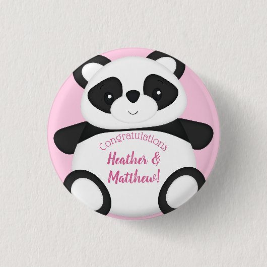 Badge Rond 2,50 Cm Baby shower Ours Panda Rose (Devant)