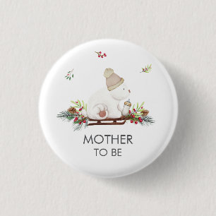 Badge Rond 2,50 Cm Baby Shower Ours Polaire d'Hiver Maman en Attente
