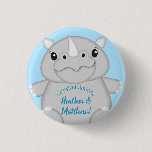 Badge Rond 2,50 Cm Baby shower Rhino bleu