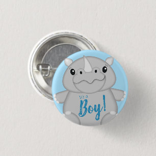 Badge Rond 2,50 Cm Baby shower Rhino bleu