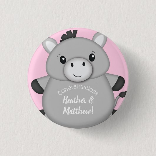 Badge Rond 2,50 Cm Baby shower rose âne (Devant)