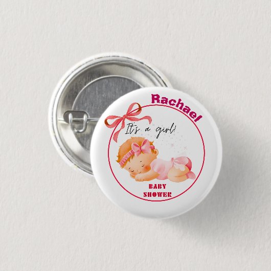 Badge Rond 2,50 Cm Baby-Shower rose, Baby-Shower fille (Devant & derrière)