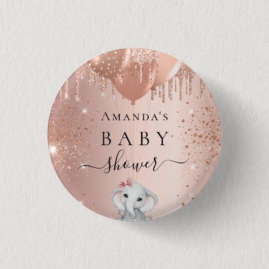 Badge Rond 2,50 Cm Baby Shower rose gold glitter elephant balloons (Devant)