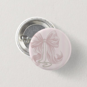 Badge Rond 2,50 Cm Baby Shower Ruban Rose Rayé Ivoire 