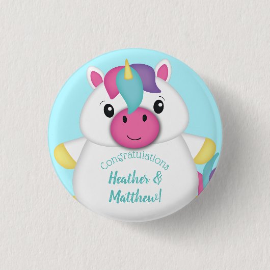Badge Rond 2,50 Cm Baby shower Unicorn Turquoise (Devant)