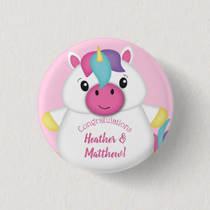 Badge Rond 2,50 Cm Baby shower Unicorne rose