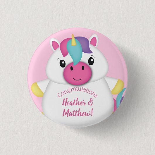 Badge Rond 2,50 Cm Baby shower Unicorne rose (Devant)