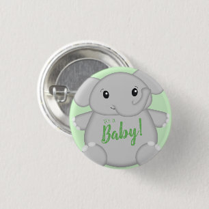 Badge Rond 2,50 Cm Baby shower vert éléphant