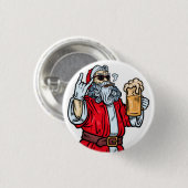 Badge Rond 2,50 Cm Bad Père Noël, Rock, Bière et Cigar (Devant & derrière)