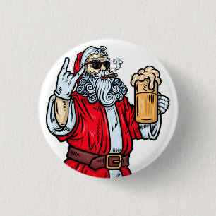 Badge Rond 2,50 Cm Bad Père Noël, Rock, Bière et Cigar
