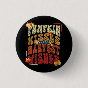 Badge Rond 2,50 Cm Baisers citrouilles et souhaits de récolte, automn