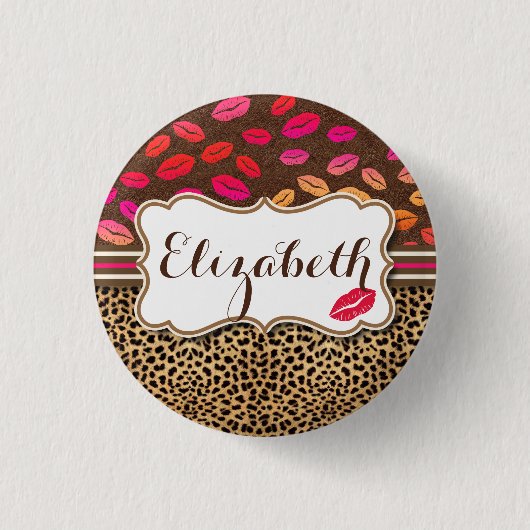 Badge Rond 2,50 Cm Baisers de lèvres d'empreinte de léopard (Devant)