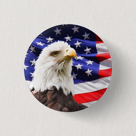 Badge Rond 2,50 Cm Bald Eagle with American Flag Background (Devant)