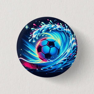 Badge Rond 2,50 Cm Balle de football futuriste sur l'océan surf