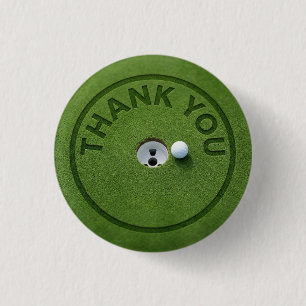 Badge Rond 2,50 Cm Balle de golf avec le texte Merci sur gazon vert