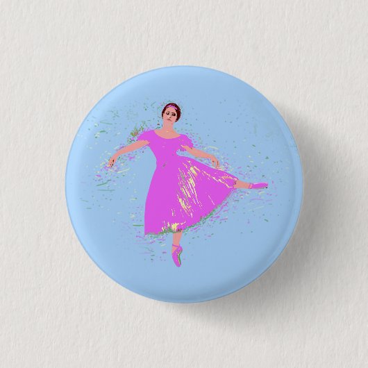Badge Rond 2,50 Cm Ballerina Danseuse Magenta Rosée (Devant)