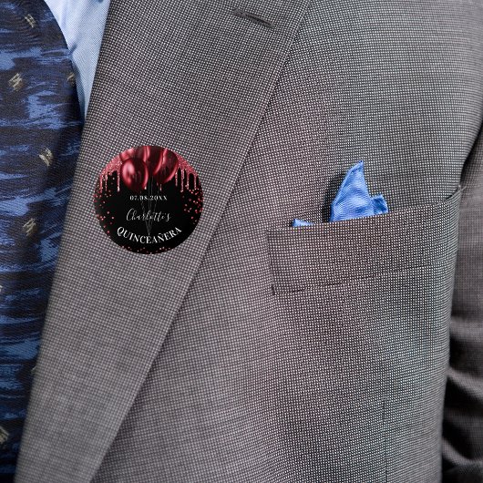 Badge Rond 2,50 Cm Ballons de parties scintillant rouge noir Quincean