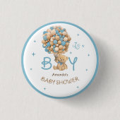 Badge Rond 2,50 Cm Ballons Ours Teddy Bleu Bébé Garçon Douche Favoris (Devant)