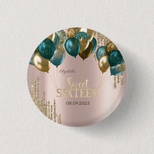 Badge Rond 2,50 Cm Balloons Gold Glitter Drips Rose Gold Sweet 16
