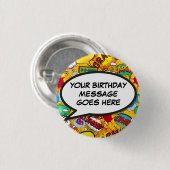 Badge Rond 2,50 Cm Bande dessinée Discours Bubble Anniversaire Fête F (Devant & derrière)