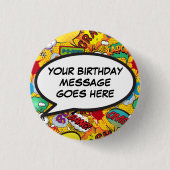 Badge Rond 2,50 Cm Bande dessinée Discours Bubble Anniversaire Fête F (Devant)