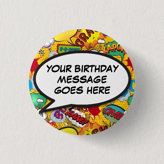 Badge Rond 2,50 Cm Bande dessinée Discours Bubble Anniversaire Fête F (Devant)