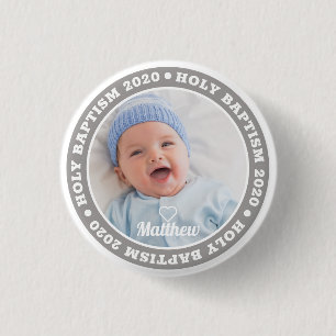 Badge Rond 2,50 Cm Baptême simple photo personnalisée moderne