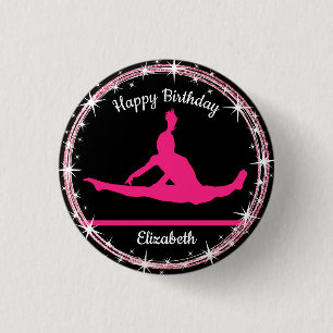 Badge Rond 2,50 Cm Barres de gymnastique Anniversaire en rose et noir