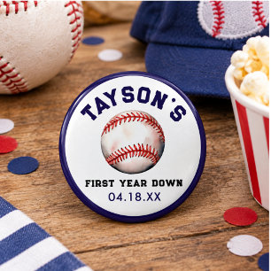 Badge Rond 2,50 Cm Baseball Première Année Down 1er Anniversaire