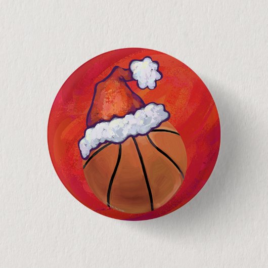 Badge Rond 2,50 Cm Basket-ball à Santa Hat (Devant)