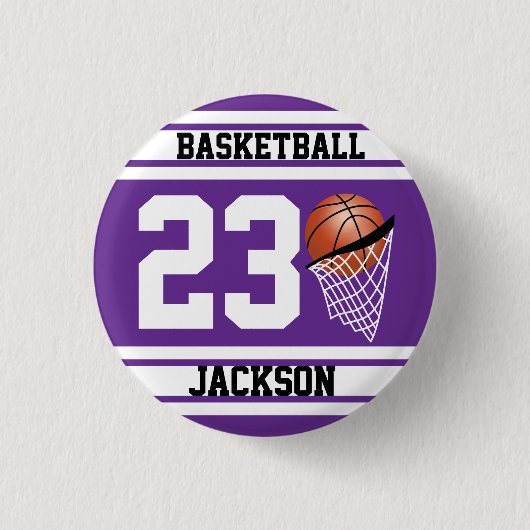 Badge Rond 2,50 Cm Basket-ball personnalisé violet et blanc (Devant)