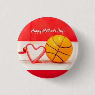 Badge Rond 2,50 Cm Basketball Fête des mères à maman avec amour coeur