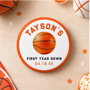 Badge Rond 2,50 Cm basketball Première Année Down 1er Anniversaire