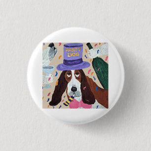 Badge Rond 2,50 Cm Basset Hound Chien de Fête