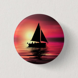 Badge Rond 2,50 Cm Bateau à voile au coucher du soleil sur la mer - C