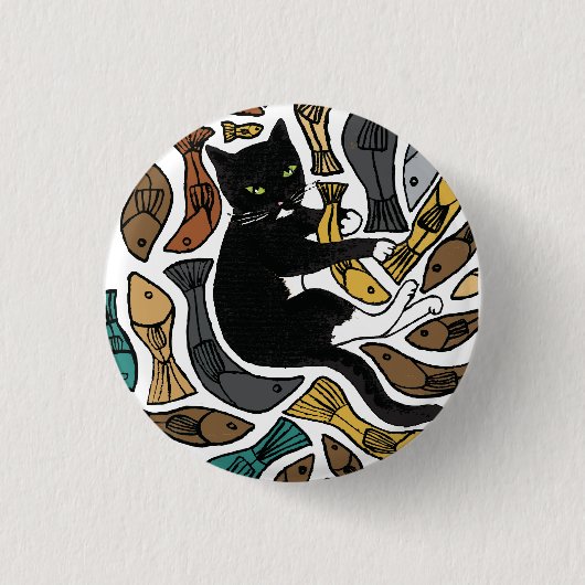 Badge Rond 2,50 Cm Bateau de chat et de poisson (Devant)