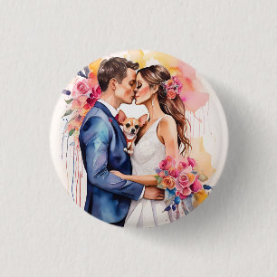 Badge Rond 2,50 Cm Beau couple Mariage avec mignonne drôle