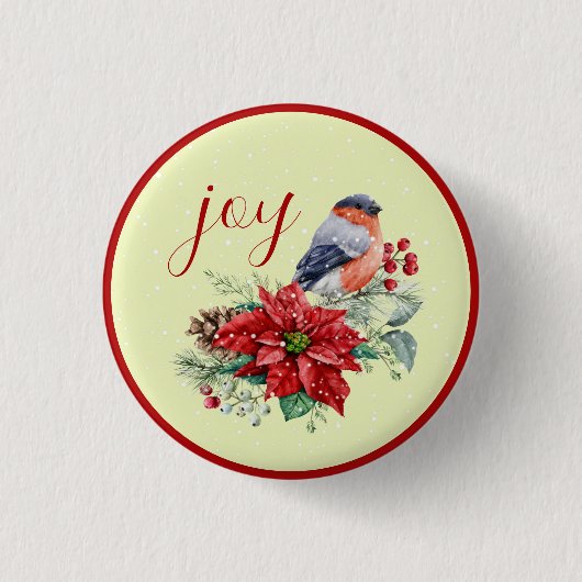 Badge Rond 2,50 Cm Beau oiseau sur un bouton Poinsettia Arrangement (Devant)
