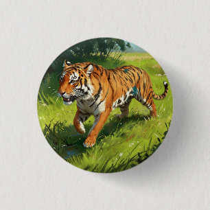 Badge Rond 2,50 Cm Beau Tigre Orange Courir dans la Jungle