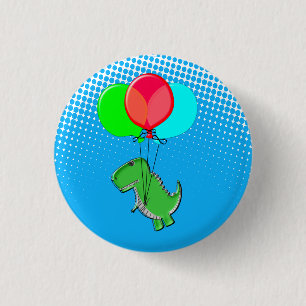 Badge Rond 2,50 Cm Beau Vol T-Rex Avec Ballons Dans Ciel Bleu