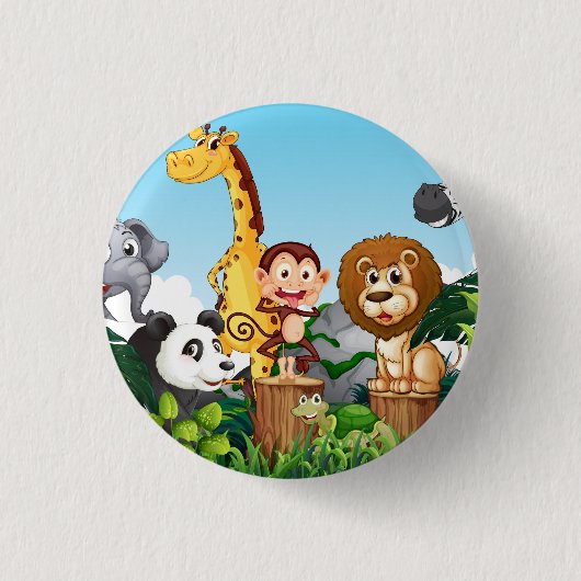 Badge Rond 2,50 Cm Beaucoup de mignons animaux dans la forêt (Devant)