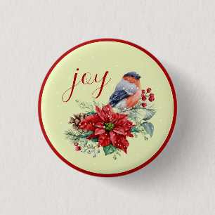 Badge Rond 2,50 Cm Beautiful Bird on a Poinsettia Arrangement Button