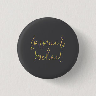 Badge Rond 2,50 Cm Beaux Noms De Couple Calligraphie Chic Gris Et Or