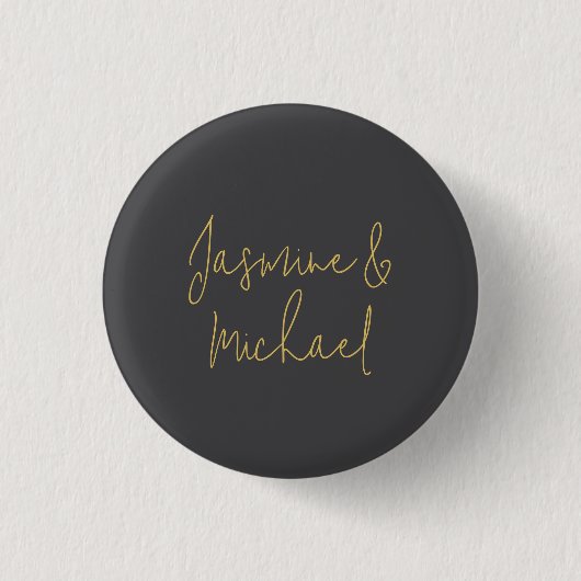 Badge Rond 2,50 Cm Beaux Noms De Couple Calligraphie Chic Gris Et Or (Devant)