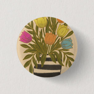 Badge Rond 2,50 Cm Beaux Tulipes Vintage