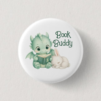 Badge Rond 2,50 Cm Bébé dragon mignon lisant un livre Nursery Conte d