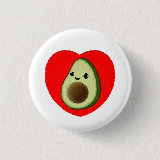 Badge Rond 2,50 Cm Bébé mignon Dessin Avocado Dans Le Coeur Rouge (Devant)